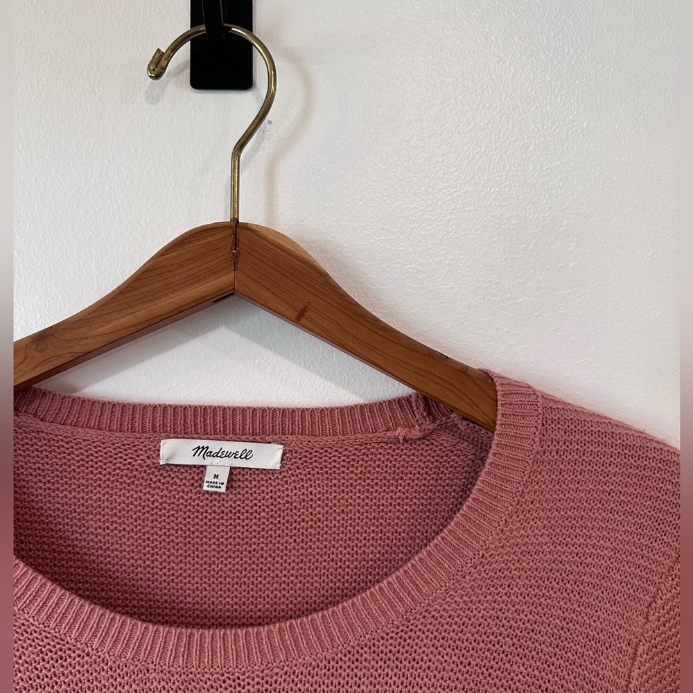 Madewell Riverside Textured Waffle Knit Sweater Mauve Pink Women's Size Medium - Picture 3 of 6